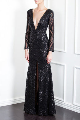 SEQUIN DECO PLUNGE GOWN by Ae'lkemi